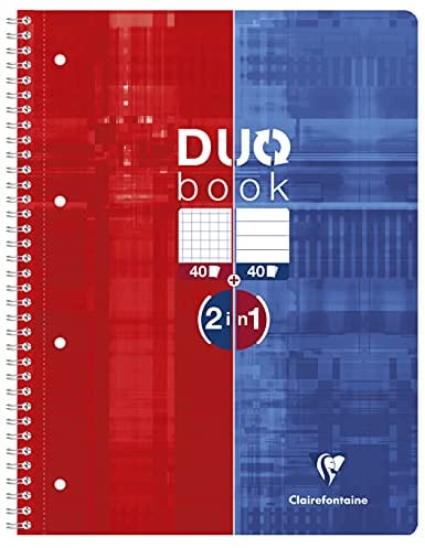 Clairefontaine 82526C Collegeblock (9 x 14 cm, Duo, 40 Blatt kariert und 40 Blatt liniert) 1 Stück rot/blau
