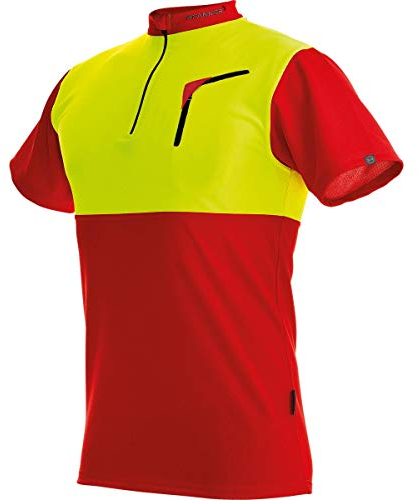 Pfanner Herren Zip-neck Shirt Short Sleeved Forst-Shirt mit Kurzarm, Mehrfarbig (Red-Neon Yellow), M