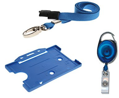 ID Card It, Ausweishalter, ID Umhängeband and Yoyo Ausweiskartenhalter Set Credit card size (86x54mm) Blue With Metal Clip