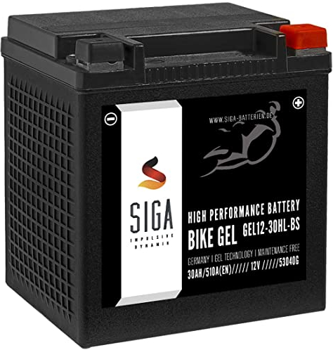 SIGA GEL Motorradbatterie 30Ah 12V 510A/EN Gel Batterie YIX30L-BS YTZ30L-BS GT30-3 HVT-02 ETX30L 83000 53001 53040
