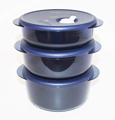 Tupperware Vent 'N Serve Set of 3 Rounds - Microwave and Freezer Safe Containers in Indigo Blue