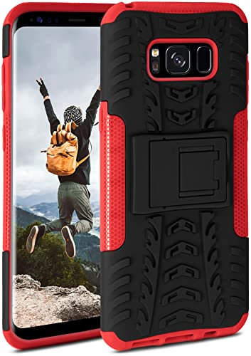 ONEFLOW Tank Case für Samsung Galaxy S8 Plus Hülle Outdoor, stabile Panzerhülle mit Kamera und Display Schutz, sichere Handyhülle, TPU Handy Schutzhülle mit Ständer, Rot Schwarz