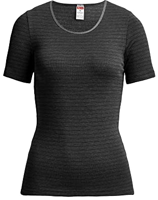 con-ta Thermo Kurzarm Shirt, wärmendes Thermoshirt aus natürlicher Baumwolle, bequemes Basic-T-Shirt, Damenbekleidung, schwarz Geringelt, Größe: M