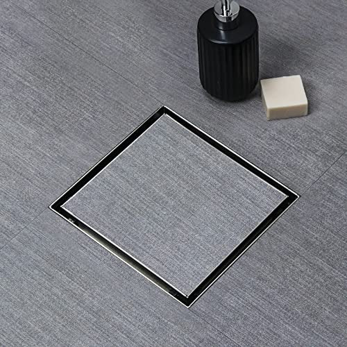 SaniteModar Duschablauf, unsichtbarer 15,2 cm quadratischer Duschrinne 2-in-1-Flieseneinsatzabdeckung, 304 Edelstahl gebürsteter Duschbodenablauf mit Haarfänger und Gewindeadapter