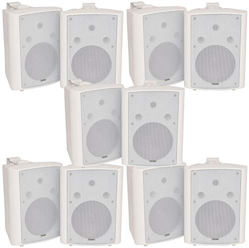 10x (5 Pairs) - 180W 2 Way White Wall/Shelf Mounted Stereo Speakers & Brackets – 8” 8Ohm – LOUD & BASS | Quality Home Music Loudspeakers For HiFi Surround Sound & Streaming Audio