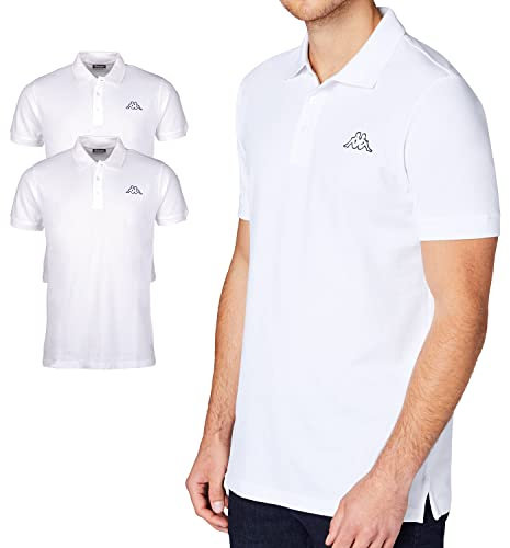 Kappa VENIST Men's Polo Shirt in Pack of 2 | Polo Shirt with Logo Print | Basic Polo Shirts for Men | Short Sleeve Polo for Sports, Leisure and Office - White - XL