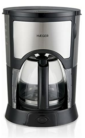 HAEGER KOPI - Cafetera Eléctrica, Capacidad 12 Tazas, 800W de Potencia, Placa calentado para Mantener el Calor, Indicador de Nivel de Agua, Sistema Anti-Goteo, Jarra de Vidrio con Tapa articulada