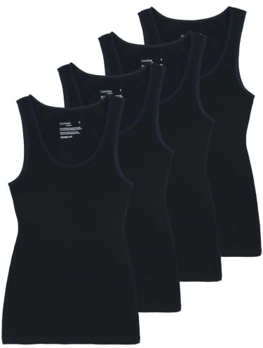 Comfneat Damen 4-Pack Slim-Fit Tank Tops Bequeme Unterhemden | Baumwolle Elasthan
