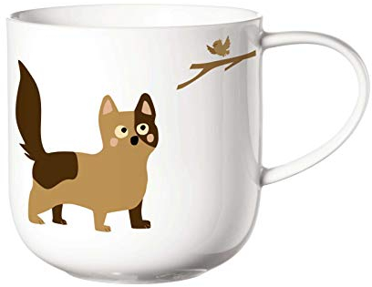 ASA Coppa Hunting Cats Henkelbecher Fine Bone China Weiß 0,4l, Größe: 9,2cm x 9,5cm, 19441014
