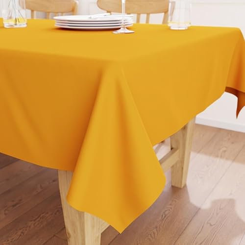 Encasa XO Baumwoll-Canvas-Tischdecke | Mango Einfarbig | Rechteckige Größe 140x180 cm | Esstischdecke zur Dekoration – maschinenwaschbar