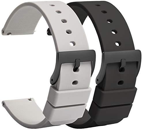 TStrap Silikon Uhrenarmband Schnellspanner 22mm – Weich Grau Schwarz Gummi Herren Damen Sport Uhrband - Wasserdichtes Militär Uhrenband Ersatzarmband für Uhr Smartwatch Smartwatch Schnalle - 18mm 20mm