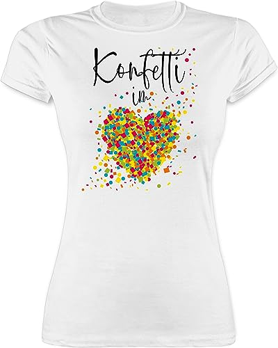 Shirt Damen - & Fasching - Konfetti im Herzen I Confetti Herz I Konfetti für Alle Karneval Köln - L - Weiß - faschingsshirt Faschings Tshirt Karnevals herzmotiv t-Shirt Faschings-t-Shirt