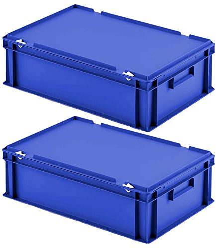 2 Eurobox mit Scharnierdeckel, LxBxH 600x400x185 mm, PP, lebensmittelecht, blau