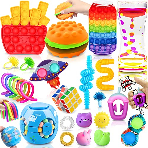 Paochocky Juguetes Sensoriales y Antiestrés, 26PCS Kit para Aliviar el Estrés y la ansiedad con Cubo Infinito para niños y Adultos con Autismo y TDAH