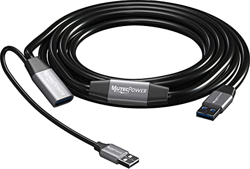 MutecPower 5m Cavo di prolunga attivo USB 3.0 maschio-femmina USB A di estensione del ripetitore con booster e alimentatore USB - Nero 5 metri - compatibile con laptop, dischi rigidi, Xbox, PS4, VR