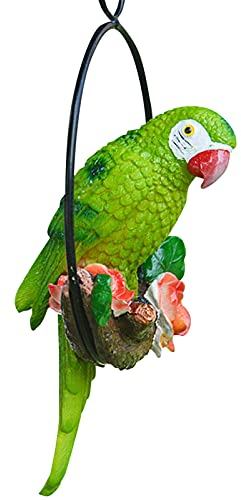Garten Hängender Papagei Vogel Figur Skulptur, Hängende Papagei Gartenfigur Dekoration Für Garten Balkon Baum, Kunstharz Handwerk Kreatives Geschenk Für Naturliebhaber Tropisches Vogelsammler (Grün)