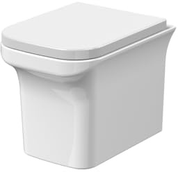 nuie NCG540 Ava | Modern Bathroom Wall Hung Square Toilet Pan and Soft Close Sandwich Seat Included, 355mm, White