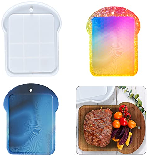 Voyyphixa Tablett Silikonform Rechteck, Obsttablett Epoxidharz Formen, Schneidebrett Resin Gießformen mit Anhängerloch, Teller Form DIY Achat Untersetzer Servierbrett