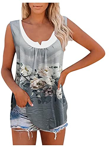 MEIPIQI Sommerweste Damen Tops T-Shirts Neuer beiläufiger Druck lose Allgleiches ärmellose Weste Damen Tops 2021 Mode Neue Allgleiches Damenbekleidung