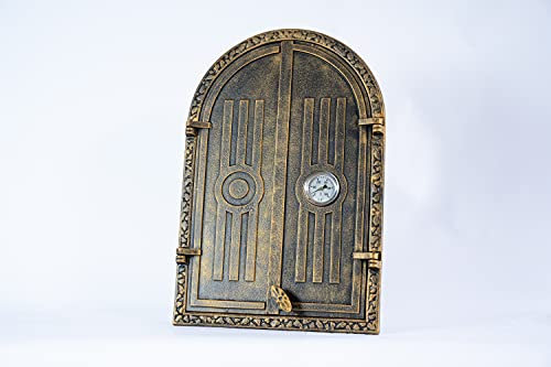 SEZAM Porte fumoir double en fonte avec thermomètre 500 °C, avec loquet de porte, demi-cercle, porte pour fumoir - porte four - porte four en pierre, 39,5 x 3,5 x 58,5 cm, vieil or peint