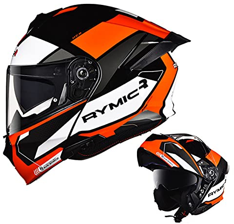 Modulare Integral-Motorradhelme ECE-Zertifizierung Klapphelme Tourenhelme Doppelvisier Erwachsene Männer und Frauen Motorrad Moped Street Bike Racing Sturzhelm mit Grafik,2,XXL