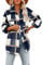 shownicer Surchemise Femme Veste à Carreaux Chemise Décontracté Oversized Chemisier Blouse à Manches Longues Bûcheron Manteau avec Bouton Bleu M