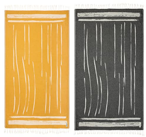 Bestyle Set of 2 Reversible (Double-Sided) Stylish Turkish Beach Towel - Great for Beach, Bath, Pool, Yoga, SPA, Gym Towel or as a Blanket for Home Décor (37 x 69 inches) (Stalk Black & Orange)