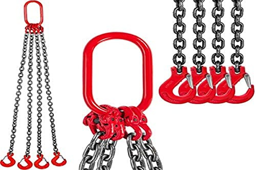 MOH Cadena de elevación de 8 mm x 2 m, 4T con cadena de cuatro patas, G80 8800 Libbre Arnés de cadena con ganchos autobloqueantes para levantar o descargar cargas en máquinas