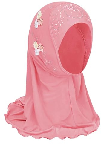 Little Girls Hijab Scarf Kids Muslim Headscarf Floral Islamic Amira Arab Instant Hijabs Head Wrap One Piece Prayer Scarves Lace Beanies Turban UV Protection Bandana Hat for 2-6 Years