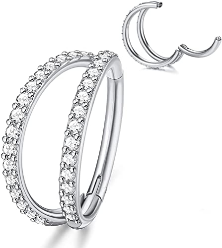 MILACOLATO G23 Titanium Piercing Ohr Rings Ohrringe Knorpel Clicker Hoops Tragus Helix Conch CZ Piercing Ring Septum Nasenring Labret Nase Lip CZ Helix Piercings Ring Clicker Schmuck 8MM/10MM/12MM