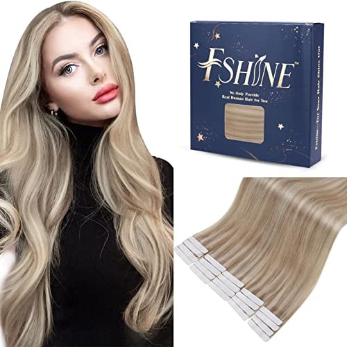 Invisible Tape in Extensions Hellbraun Highlights Platinblond Extensions Echthaar Tape 30 cm 30 g Farbe 18P613