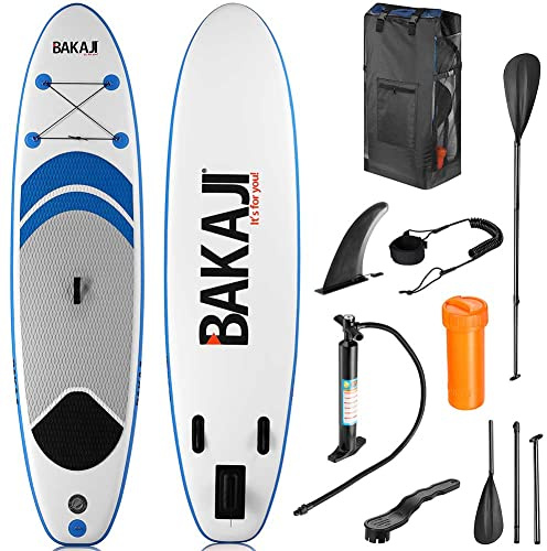 Bakaji Aufblasbares Surfbrett Größe 320 x 81 cm Paddle Board mit Aluminium-Paddel, große abnehmbare Flosse, aufblasbar, Schutzhülle Knöchelriemen und Zubehör Wassersport Meer Strand