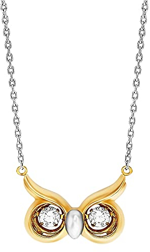 Julie Julsen JJDNE01018.3 Damen Collier Eule Bewegte Steine 925 Bicolor Gold 42cm