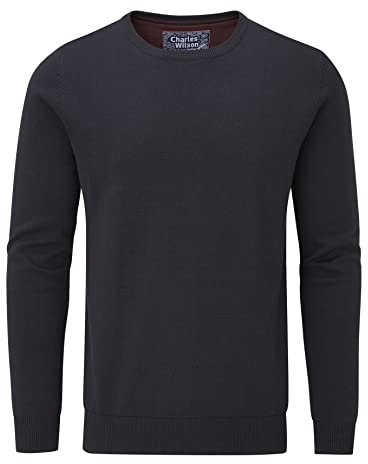 Charles Wilson Men's Fine Knit Cotton Crew Neck Jumper (L, Dark Navy (0422))