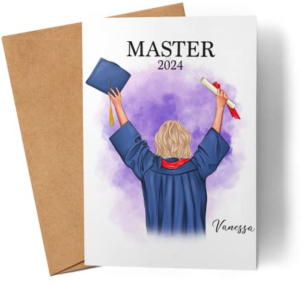 Kiddle-Design Master Karte Personalisiert Frau Abschluss Master Geschenk Bestandene Prüfung Studienabschluss Absolvent Glückwunschkarte Graduation Deko Examen