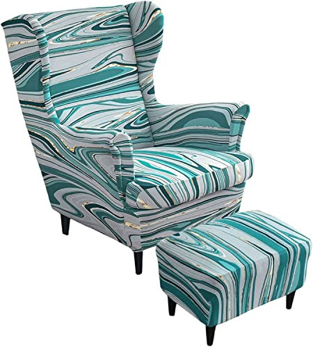 2 Teilig Sesselhusse Ohrensessel Überzug Mit Ottomane Schonbezug, Sessel-Überwürfe Ohrensessel Schonbezüge Bezug Sesselhusse Stretch Tiger Stuhlbezug mit Armlehne Hohe Rückenlehne ( Color : #30 )