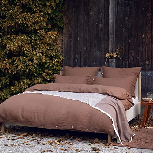 URBANARA Tagesdecke Fontao 275x265 cm — 100% Reine Baumwolle — Bettüberwurf Plaid Kuscheldecke mit Fransenkante — für Einzel- & Doppelbett - Kastanie/Hafermilch & Nussbaum