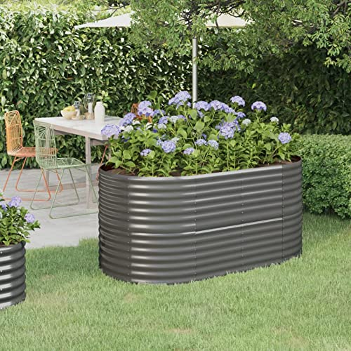 Festnight Hochbeet Metall Oval 152x80x68 cm Grau Hochbeete für Garten Balkon Terrasse Pflanzkübel Verzinkt Stahl Pflanzkasten Blumenkasten Draußen Pflanzbeet Blumenbeet Gemüsebeet