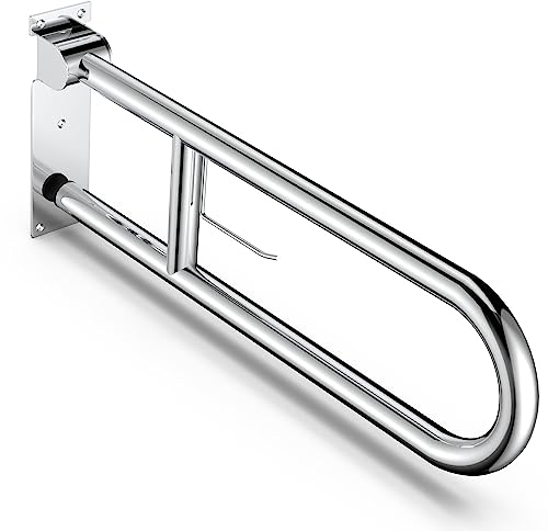 bar LTQ Vapor 60 cm Barre d'appui pliable en acier inoxydable chromé poli Barre d'appui pour toilettes avec porte-papier Anti-dérapant Salle de bain Support de sécurité Main courante pour