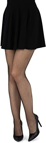 looksy Medias de malla fina para mujer, medias italianas, patrón de malla de valla, medias sexy con cintura alta, malla cruzada, negro, M-L