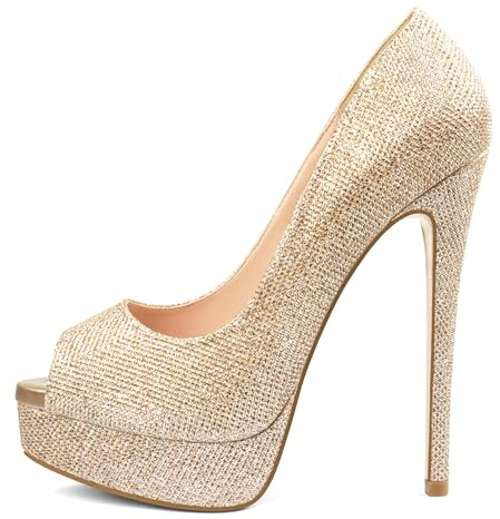 MERUMOTE Women's Peep Toe Platform Stiletto Heels Gold Glitter 7 US