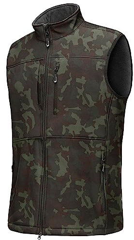 33,000ft Weste Herren Outdoor Wasserdichte Softshell Ärmellose Jacke Bodywarmer Fleece Weste Full Zipp Softshellweste Camouflage M