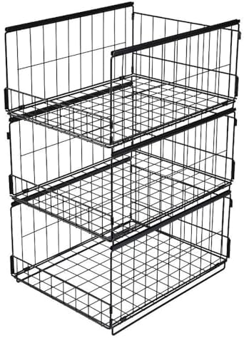 DongMaple 3 Stück Schrank Organizer Kleiderschrank, Stapelbare Aufbewahrungsbox, Schrank Schubladen, Regal Metall Schrank, Kleiderschrank Ordnungssystem Faltbar für Haus, Schwarz