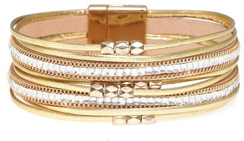 Rumnoke Leather Wrap Bracelets for Women Multilayer Wristband Braided Rope Cuff Bangle Crystal Gold