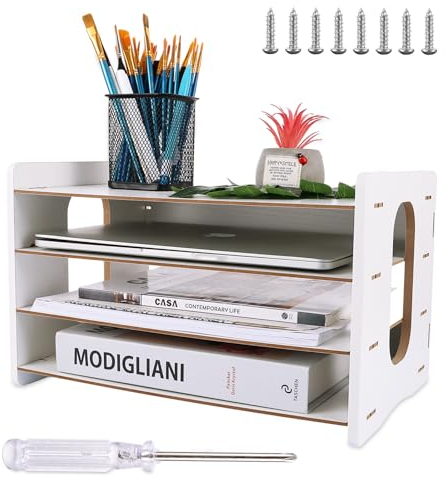 YAYODS Bandejas apilables – Bandeja para documentos de madera blanca – 34 x 25 x 26,5 cm – Bandeja para cartas de madera – Bandeja de madera para el hogar, oficina, escuela, estudio