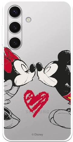 Schutzhülle kompatibel mit Samsung Galaxy S24, offizielles Disney Mickey und Minnie Kuss, um Ihr Handy zu schützen. Flexible transparente Silikonhülle mit offizieller Lizenz von Disney-Klassikern