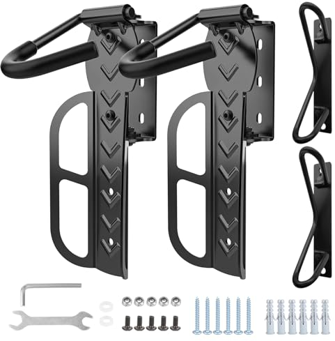 WyldSenc Lot de 2 supports muraux pivotants pour vélo - Support mural vertical - Avec crochets pour VTT, vélo de route et vélo électrique