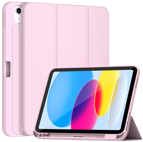 Sonlaryin Hülle für ipad 10 Generation hülle (10,9 Zoll, 2022), Dreifach Faltbarer Ständer weiche TPU-Rückseite Hülle für iPad 10 Generation(A2696/A2757/A2777), Auto Schlaf/Aufwach, Rosa