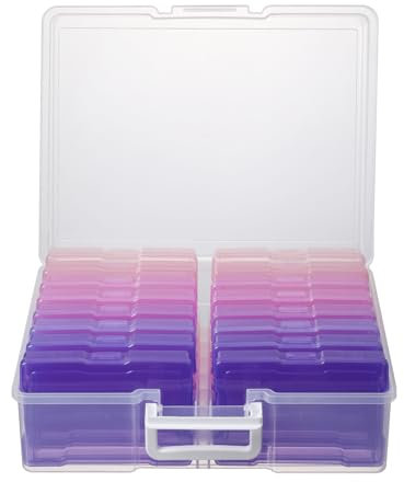 Novelinks 4 x 6 Photo Organizer Box With Handle - 16 Inner Cases for Picture Storage (Pink Purple Gradient)