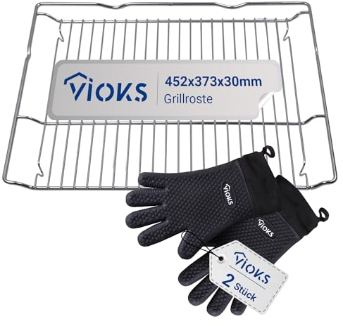 VIOKS Set Gitterrost Backofenrost 452 х 373 х 30 mm Ersatz für Bosch 00577170 HEZ634000 Backofen Gitterrost mit 2x Silikon Ofenhandschuhe Hitzebestaendig für Backofen & Backen Zubehör